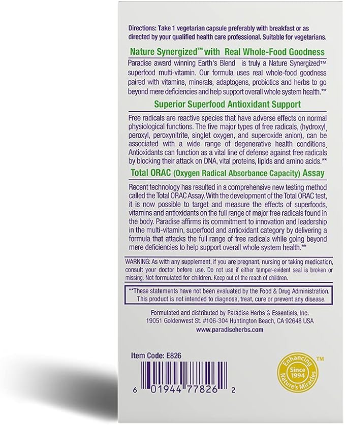 Paradise Herbs - Earth’s Blend® Superfood 60 Count