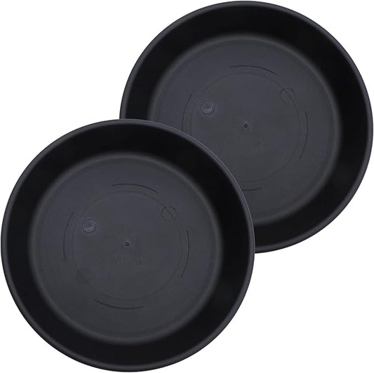 The HC Companies 12 Inch Round Plastic Classic Plant Saucer - Indoor Outdoor Plant Trays for Pots - 12.5"x12.5"x2.13" Black (Pack of 2)