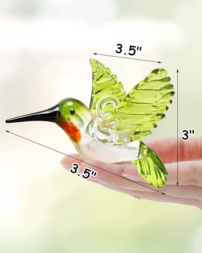 Nefelibata Hummingbird Ornament Glass Green Figurine Crystal Hanging Bird Art Christmas Xmas Tree Suncatcher Window Decor Memorial Gift for Her Friend Bird Lover Set of 1 Party Home Decorations