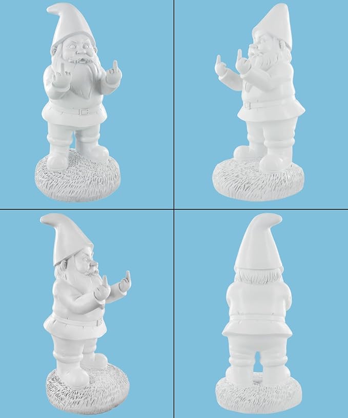 Gnometastic Gnude Gnomes - Middle Finger Unpainted Gnome, 12.5in, Paint Your Own Gnome - Funny Garden Gnomes to Paint for Adults, Polyresin Outdoor or Indoor