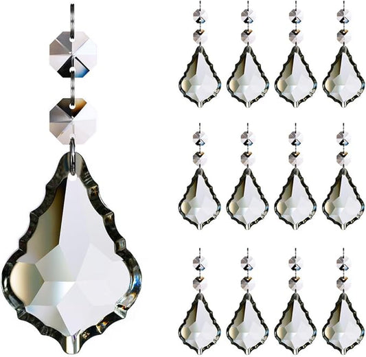 12pcs Crystal Chandelier Maple Leaf Prism Pendant Parts, 76mm Hanging Crystals Beads for Chandelier Wedding Decoration Clear
