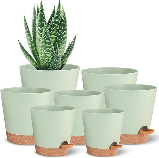 Self Watering Pots, Flower Planting Pots for Indoor Outdoor Plants, African Violet, Flowers, Succulent,Cactus Plant Pots with Drainage Holes Green Plastic Pots Gift Idea For Lazy people House Decor