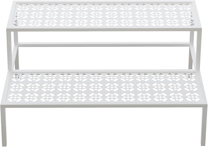 aboxoo Metal Plant Stand Metal 2 Tier Potted Multiple Flower Pot Holder Plant Shelf Indoor Plants Multiple,Outdoor Heavy Duty Planter Display Shelving Unit for Patio Garden Corner Balcony,Living Room(White)