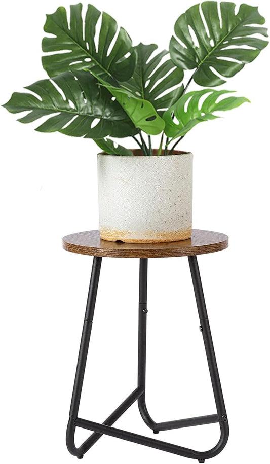 Indoor Plant Stand,Mid Century Wood Stand Plant Table,Modern Plant Stool for Outdoor,Metal Tall Holder for Flower Pots,Small Round Side End Table (Rustic Brown, 15 inch)