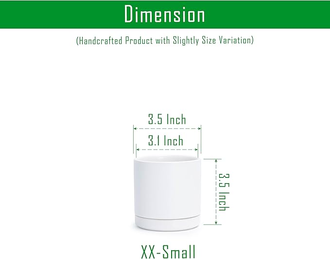 D'vine Dev 3.5 Inch Ceramic Planter Pot with Drainage Hole and Saucer, Indoor Cylinder Round Planter Pot, White, 94-O-A-1