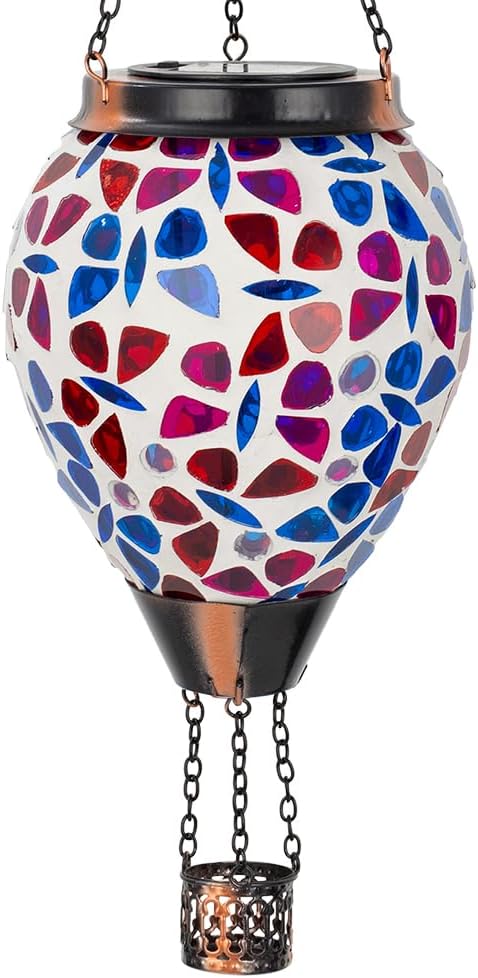 DREAMSOUL Butterfly Mosaic Hot Air Balloon Solar Lantern Hanging Glass Decorative LED Light Solar Lanterns Outdoor Waterproof