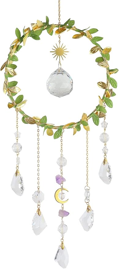 Suncatcher - Hanging Crystals Sun Catchers with Healing Amethyst for Windows, Glass Prisms Rainbow Maker, Home Decor, Blessed Gift Ideas