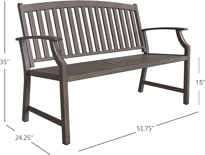 Grand patio Outdoor Bench Garden Bench with Metal Armrests and Seat, Bench with Aluminum Back for Outdoors Lawn Yard Porch, Savannah Gray