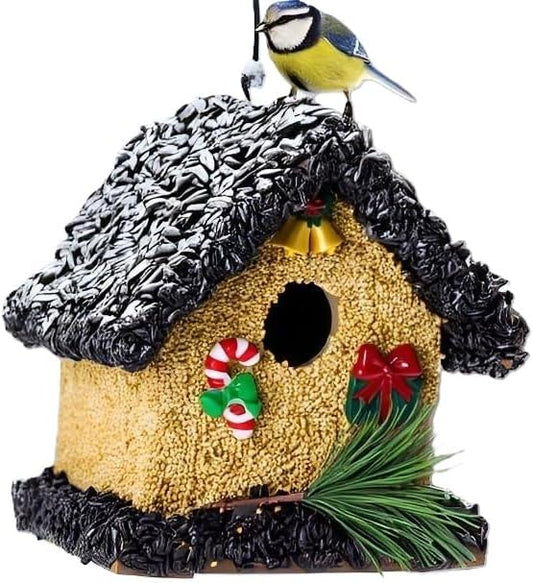 2025 Edible Bird House for Outdoor, Birdseed House for Outside, Wood Bird Houses Covered with Wild Birdfood, Squirrel Proof Bird Feeders for Outside Hanging