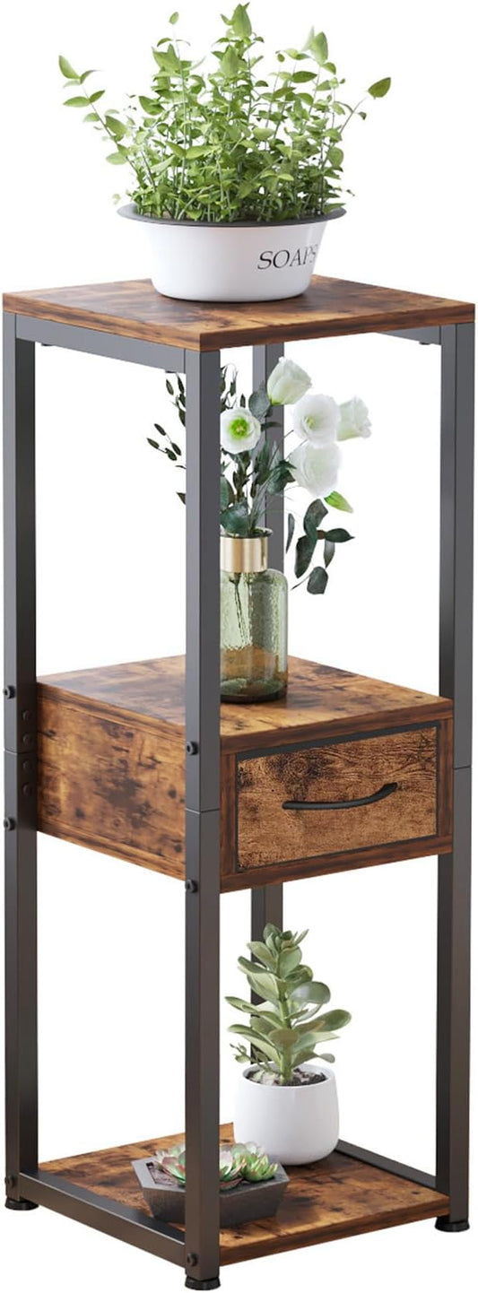 Tall Plant Stands Indoor, 3 Tier Plant Table with Fabric Drawer , Corner Plant Stands for Indoor Plants Multiple, Small Side Table for Indoor Plants, Tall Plant Table