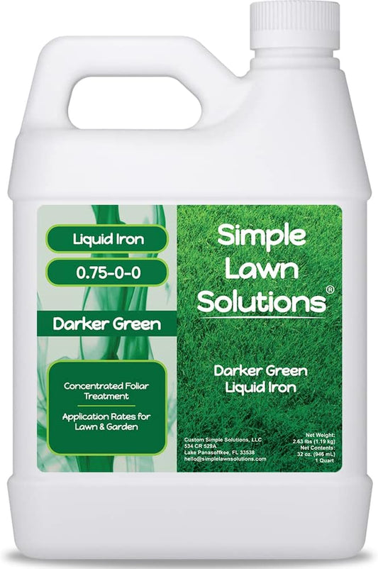 Simple Lawn Solutions - Liquid Iron Fertilizer Darker Green - Chelated Micronutrients - Concentrated Green Booster for Turf Grass, Indoor Plants and Outdoor Garden (32 Ounce)