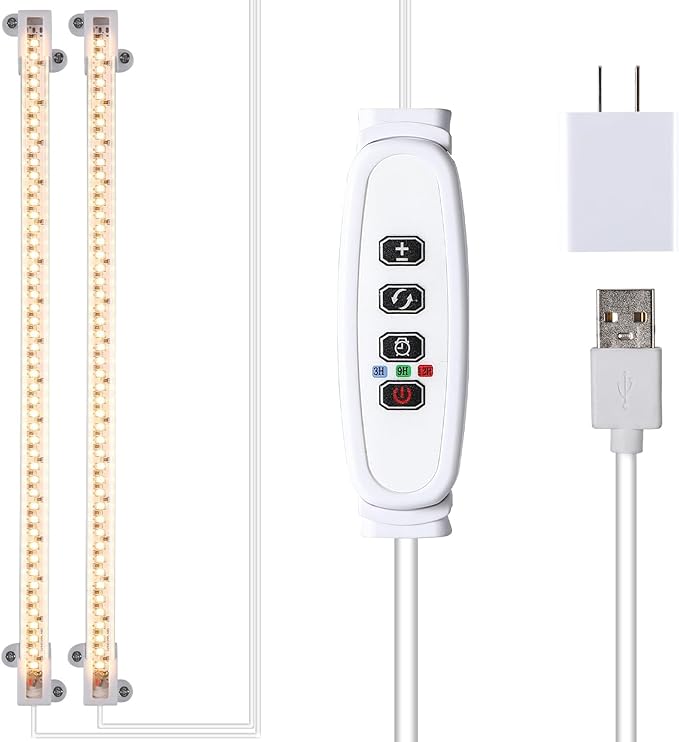 LED Grow Light Strips, Grow Lights for Indoor Plants Full Spectrum 3000K, 96 LEDs Plant Light with 3/9/12H Timer, 10 Dimmable Levels for Seedling Succulent, 2 Head 13 Inches