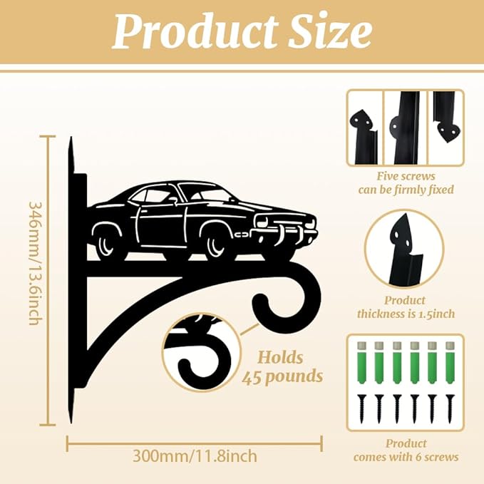 peacoblue Iron Plant Hangers Hooks for Outdoor Indoor Hanging Plants Flower Fern Pots Lantern Bird Feeder,11.8"x13.6" Weather Resistant Metal Wall Holder for Porch Garden Farmhouse(Retro Car)