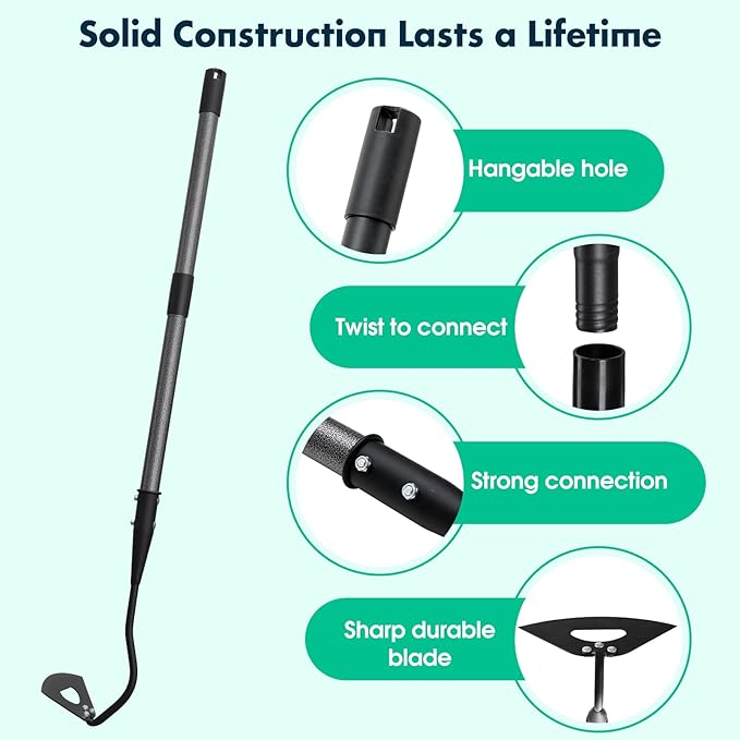 Hardened Hollow Hoe with Long Handle - 85 Inch -Heavy Duty Garden Hoes for Weeding Loosening Soil Digging Planting Ridging, Handy Hoe Garden Tool