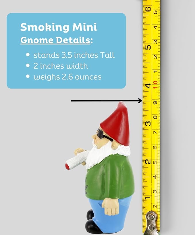 Gnometastic Mini Gnomes - Smoking Gnome, 3.5 inch Hippie Gnome for Fairy Garden, Indoor Outdoor Funny Garden Gnomes Decoration for Yard, Planter, Lawn Ornament, Patio and Home Decor