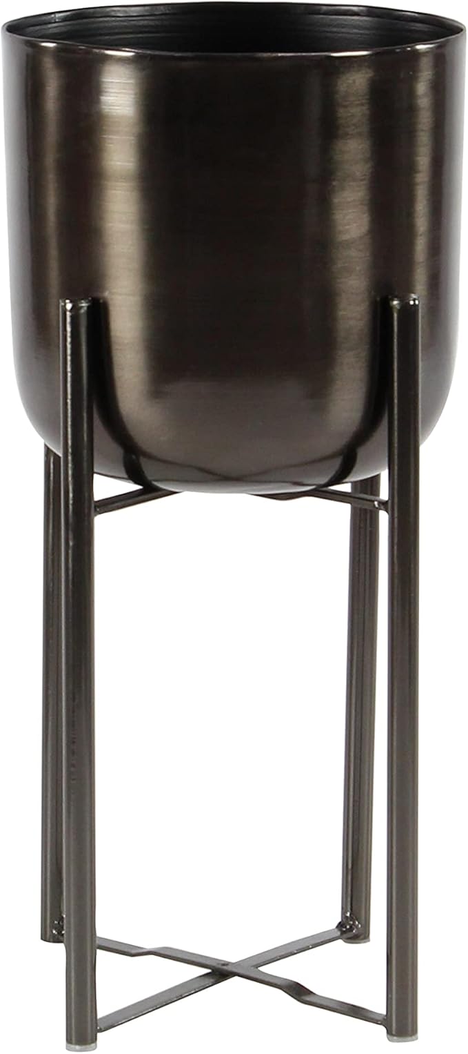 CosmoLiving by Cosmopolitan Metal Indoor Outdoor Planter Dome Large Planter Pot with Removable Stand, Set of 2 Planters 19", 22"H, Black