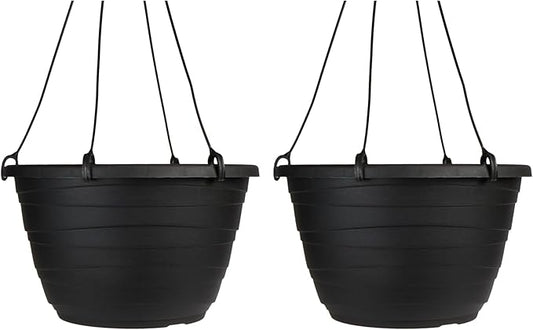 The HC Companies Wrapt Hanging Planters - Lightweight Plant Pot Hanger for Hanging Plants, Vegetables & Herbs - Outdoor & Indoor Hanging Basket for Plants (11" Black, Pack of 2)