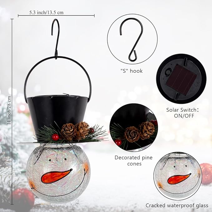 Starsoul Snowman Solar Lanterns, Christmas Outdoor Hanging Lantern Waterproof Decorative Snowman Lamps Decor for Garden, Patio, Yard, Porch, Xmas Holiday Party Decor (Pinecone)