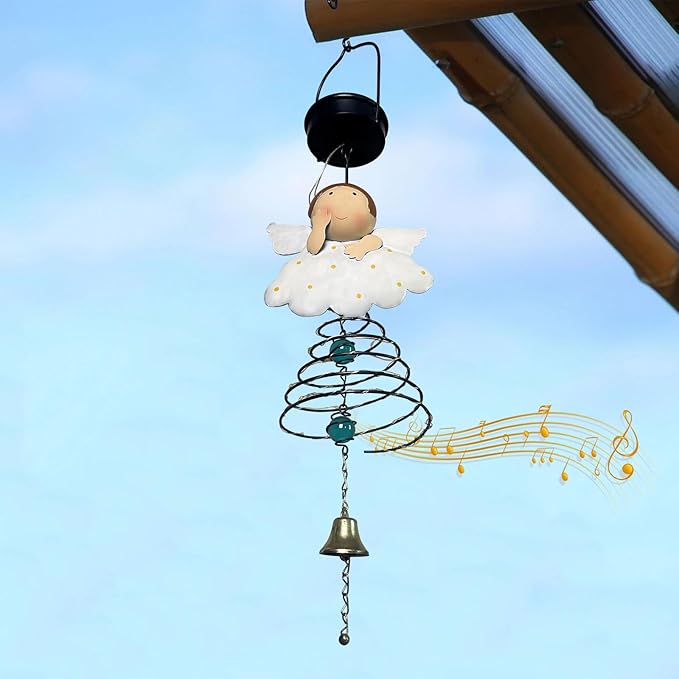 Solar Garden Decor for Outside, Solar Lanterns Outdoor Waterproof, Angel Lamp Hanging Light for Porch Decoration, Yard Art, Unique Wind Chimes Gift for Women Mom Grandma