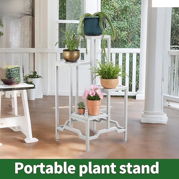 Plant Stand - Aluminum Indoor/Outdoor Flower Rack, Waterproof & Rust-Proof, Stable Support for Pots, Perfect for Living Room, Balcony, Garden, and Office (White, 4 Tier)