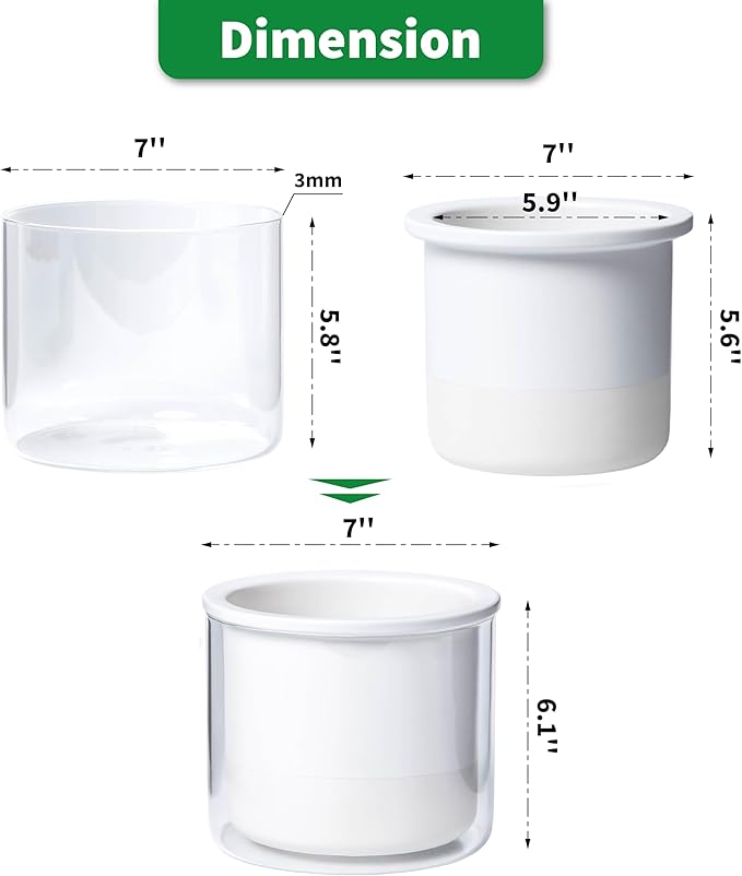 Phoenix Vine 6 Inch Self Watering Planter Pot, Design White Terracotta Pot for Plants, Indoor Cylinder Terra Cotta Pot with Glass Vase, Set of 1, 51-B-F-1