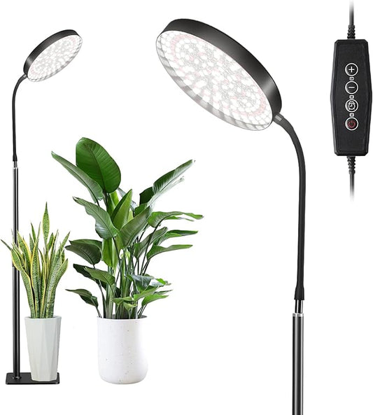 Standing Grow Light for Indoor Plants, 6000K 216 LEDs Floor Plant Growing Lamp with Stable Base for Large Plants, 4/8/12 Timer Setting & Adjustable 16-29IN, 5 Dimming Brightness