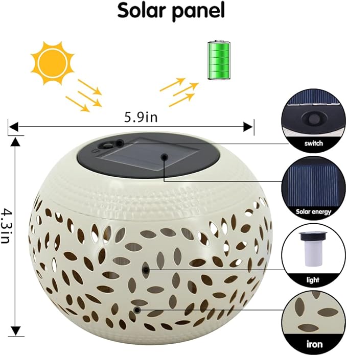 Solar Table Lantern Outdoor Waterproof- Dancing Flickering Flame Solar Powered LED Light,White Metal Desktop Decorative Lamp Auto On/Off Lighting Dusk to Dawn for Desk Patio Garden Pathway Yard