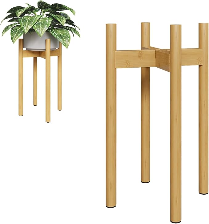 Adjustable Plant Stand Indoor, Bamboo Plant Holder 8 to 12 Inches, Small Tall Planter Stand for Indoor Plants, Single Floor Plant Stand for Living Room Balcony Bedroom, Natural