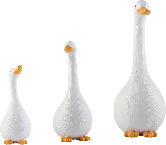 Resin Duck Figurines Set of 3 - Porch Goose Statue for Front Yard Decor, Outdoor Lawn Ornaments, Garden Ducks and Goose Decorations, Perfect Yard Goose Decor and Duck Decoy for Garden Animals Theme