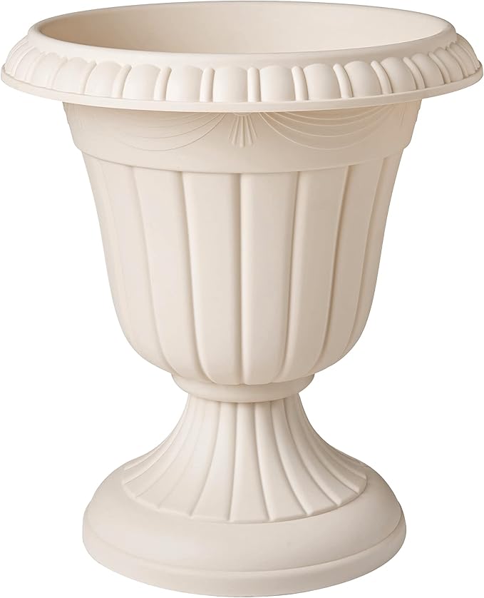 PL00BG Classic Traditional Plastic Urn Planter Indoor/Outdoor, 16" x 18", Beige