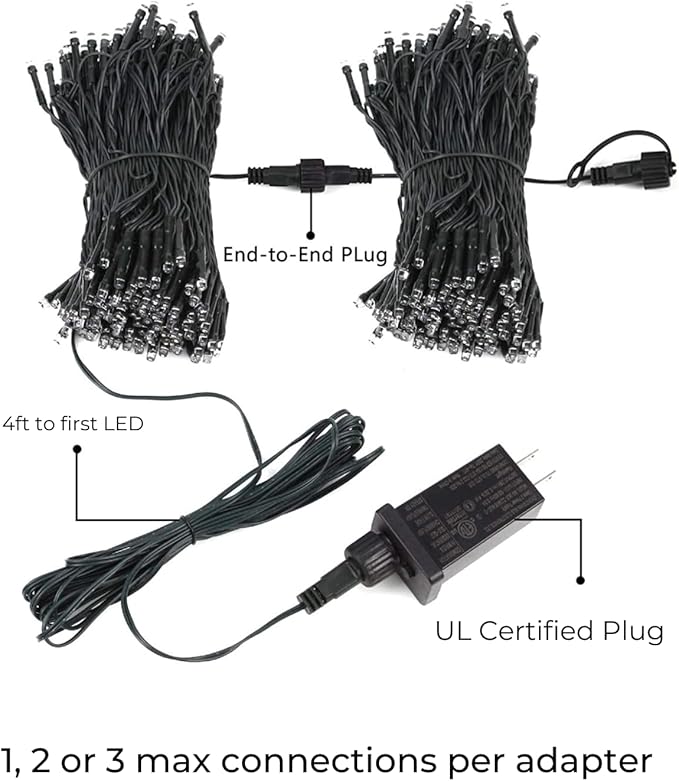 Soft Magic Twinkle Christmas String Lights 100 LED (Warm White) 36 FT, Plug in, Connectable Waterproof Green Wire, Decorations Indoor Outdoor Patio Yard Garden Wedding