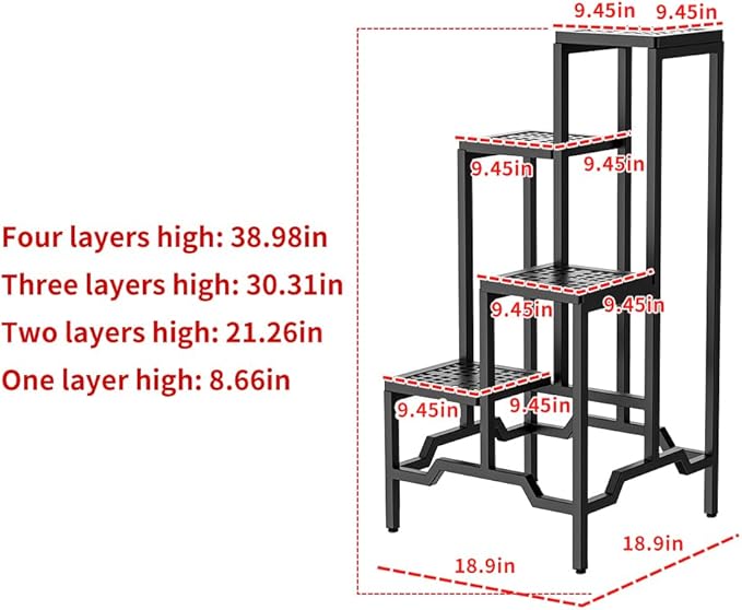 Plant Stand - Aluminum Indoor/Outdoor Flower Rack, Waterproof & Rust-Proof, Stable Support for Pots, Perfect for Living Room, Balcony, Garden, and Office (Black, 4 Tier)