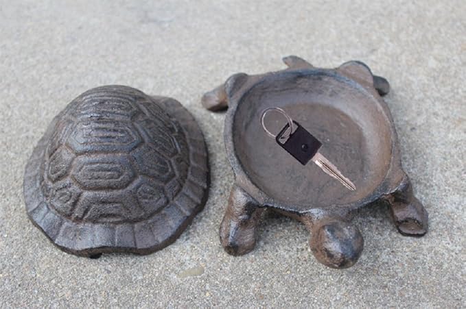 Garden Decoration Turtle Cast Iron Key Hider Stone Diversion Safe Key Outside Hider Hide-A-Key Holder Safely Hiding Your Spare Keys for Outdoor Garden or Yard, Geocaching