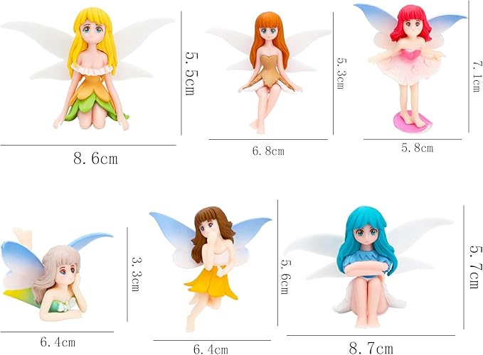 ONEST 6 Pieces Miniature Fairy Garden Accessories Small Fairy Figurines Hand Painted Fairy Figures Girl Fly Wing Figurines for Car Decor Fairy Garden Flower Pot Birthday Cake Topper