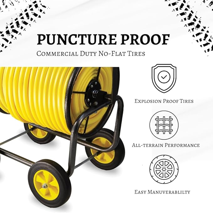 Garden Hose Reel Cart, Heavy Duty Steel Reel with Wheels, Garden Hose Holder for Outside, Backyard, or Lawn, Mobile Garden Cart Holds Up to 250 ft of 5/8’’