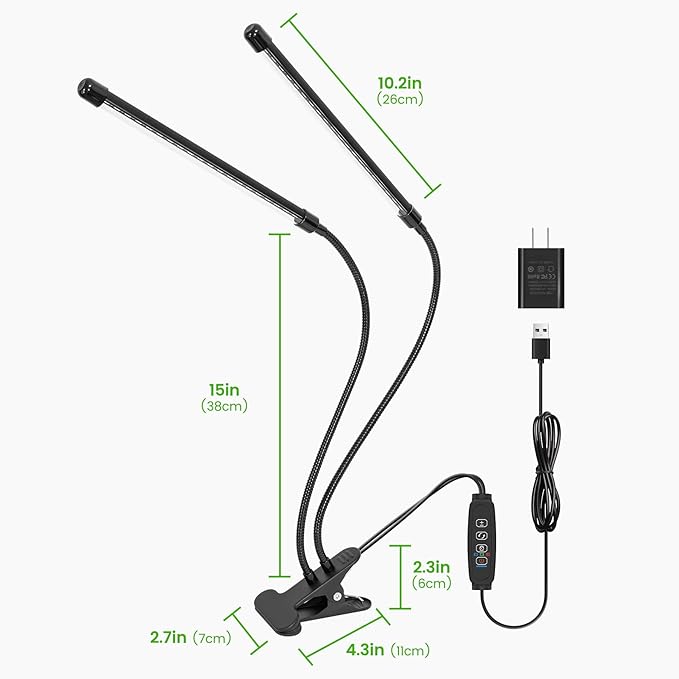 Clip Grow Light for Indoor Plants, Red Blue Spectrum Plant Growing Lamp with 3 Switch Modes,10-Level Dimmable,Auto ON & Off,3/9/12H Timer,Adjustable Gooseneck,1080 Lumen,Input Volateg 10W