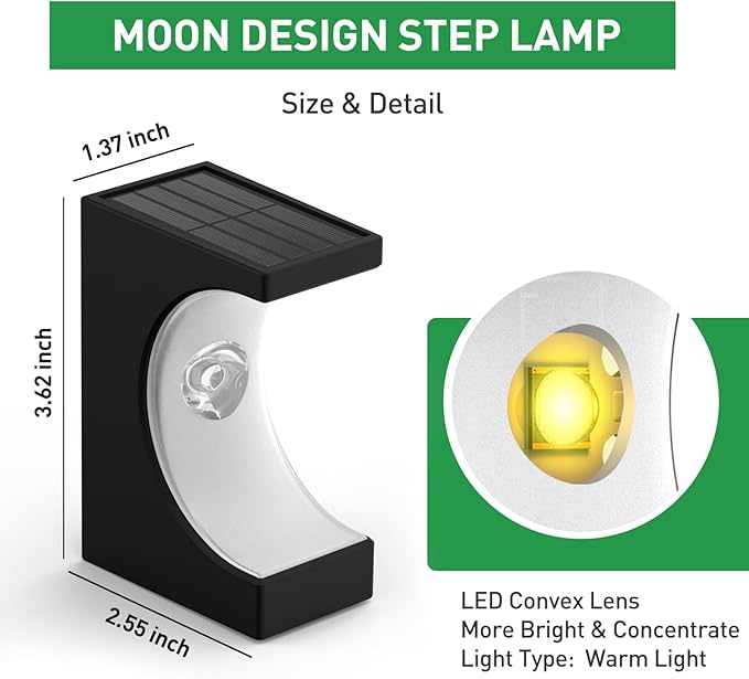 ZOOI Solar Step Lights for Outside, Step Lights Outdoor Waterproof, Outdoor Solar Stair Light for Yard, Garden Decor for Outside, Solar Garden Lights for Step, Stair, Patio, Porch, Deck Decor, 6PCS