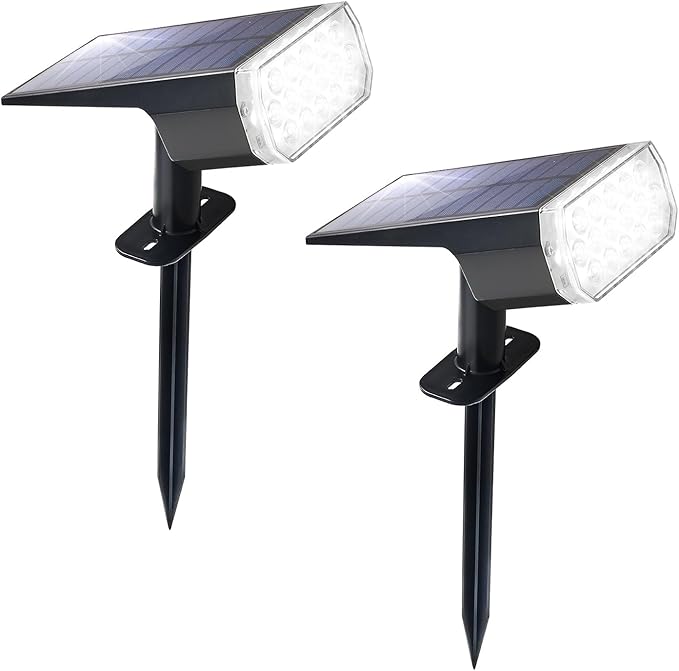Solar Lights Outdoor Waterproof: IP65 Led Spot Light Decorations for Garden Patios - 3 Lighting Modes Solar Powered for Yard - Dust to Dawn Uplighting Landscape Pathway Drive 2PC White