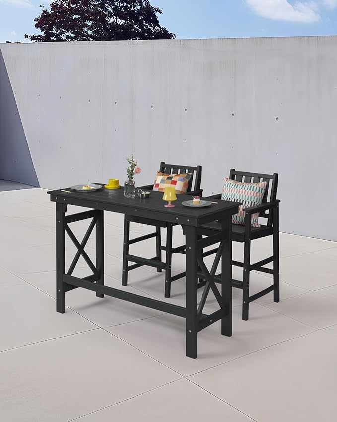 HDPE Patio Bar Table, 41" Rectangle Outdoor Bar Tables Counter Height Table, Adirondack Outdoor Bar Height Table, HDPE Outside Pub Tables for Balcony, Deck, Backyard, Poolside, Obsidian