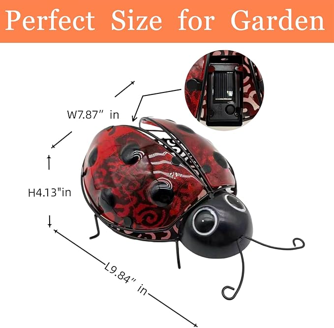 Teaeeno Ladybug Solar Lantern Pattern Light,Hanging Waterproof LED Solar Lights Outdoor Decorative,Sun-Powered Tabletop Lanterns,Metal Solar-Powered Lantern Outdoor