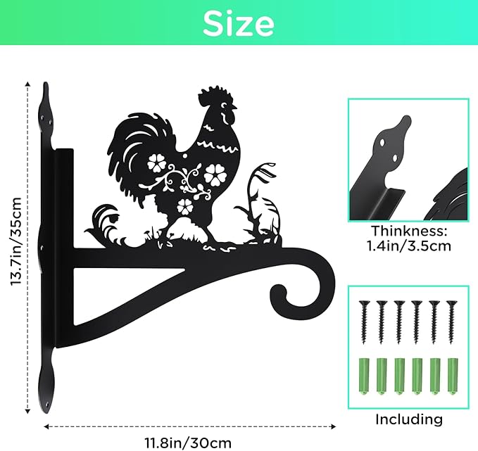 Plant Hangers Outdoor Iron Heavy Duty Ornamental Chicken Silhouette Wall Mounted Hanging Plant Bracket for Flower Pot Lantern Bird Feeder Wind Chimes Christmas Decoration
