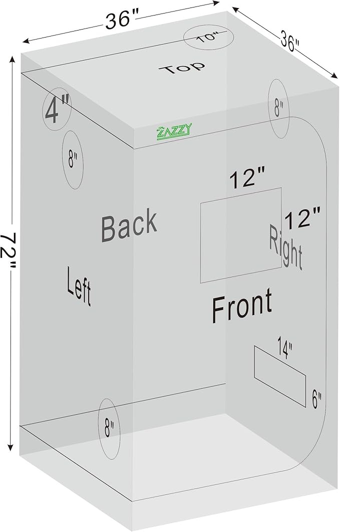zazzy Grow Tent 3x3 FT, 36"x36"x72" Plant Tent Growing Tent High Reflective Mylar with Observation Window and Removable Floor Tray for Hydroponics Indoor Plant Growing