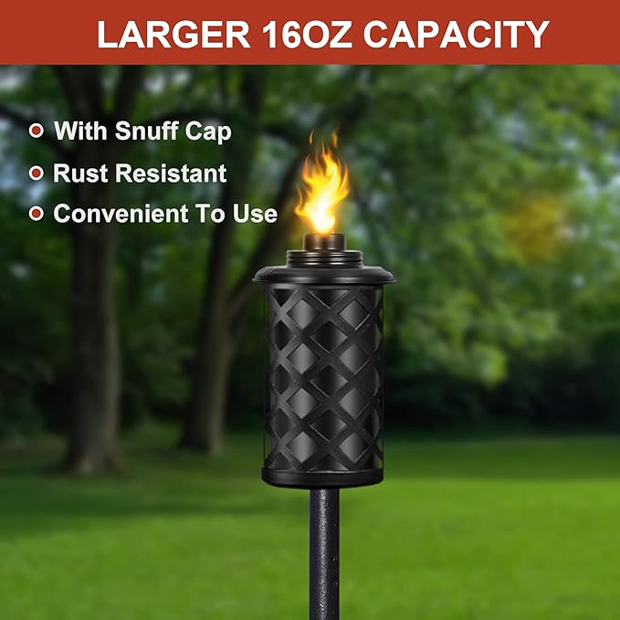 16 oz Torch Replacement Canister (4 Pack) - Outdoor Citronella Fuel Refill for Bamboo Torches with Wicks & Covers, Long-Lasting, Perfect for Patio, Luau Party, Garden Decor
