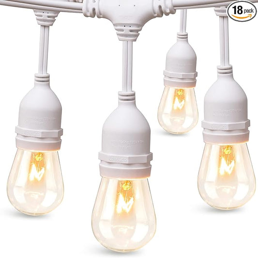 addlon 48 FT Outdoor String Lights Commercial Grade Weatherproof, 18 Edison Vintage Bulbs, 15 Hanging Socketsand 3 Spare Bulbs, ETL Listed Decorative Cafe Patio Lights for Bistro Garden, White