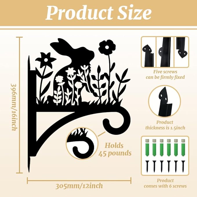 Peacoblue Iron Plant Hangers Hooks for Outdoor Indoor Hanging Plants Flower Fern Pots, Lantern, Bird Feeder, Wind Chimes, 12”x14” Weather Resistant Metal Wall Holder for Porch Garden Farmhouse(Rabbit)