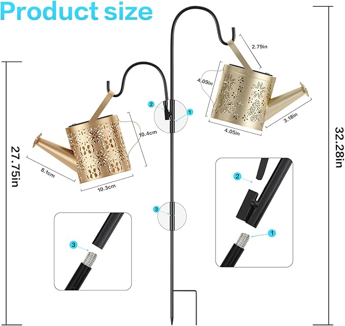 Solar Watering Can with Colorful Lighting, Waterproof Garden Decor, Birthday Gifts for Mom Grandma (Butterfly, 32 inch Shepherd Hook)