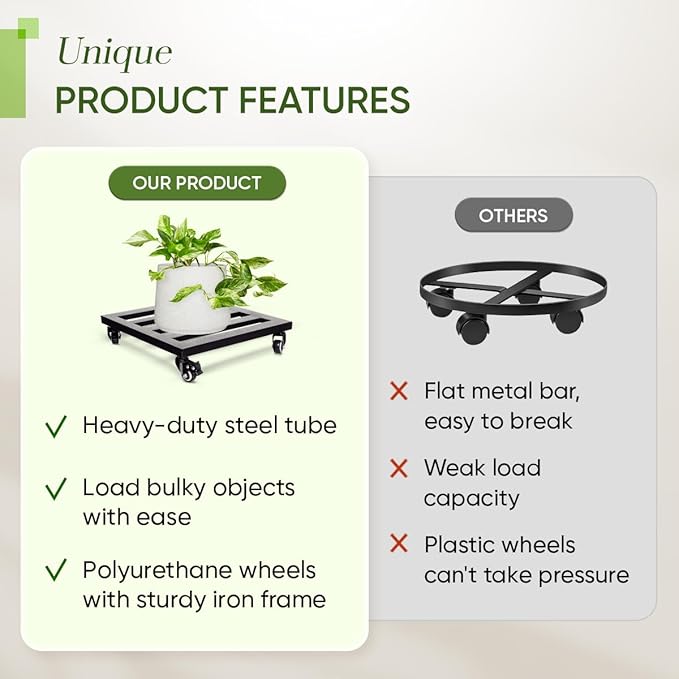 IDZO Upgraded Lockable Heavy Duty Trolley Capacity 385lbs, 12 Inch, Black, Large Plant Pots, Parasol Stands and Bases or Plant Stand with Wheels