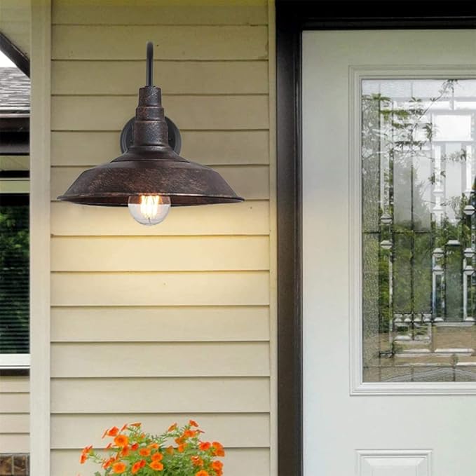 Outdoor Wall Light, 9.8" Iron Art Gooseneck Wall Lanterns, E26 Retro Barn Lights, Indoor and Outdoor Wall Mounted Lighting Waterproof Wall Sconce Light, for Porch, Garage