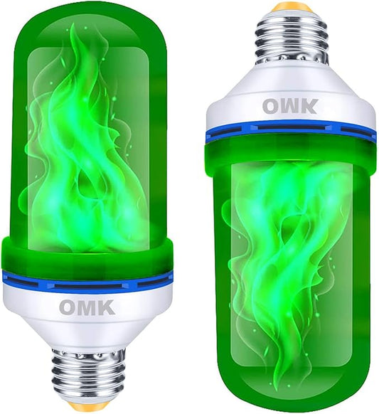 OMK - Christmas Decorations LED Flame Effect Light Bulbs - Upgraded 4 Modes Green Fire Simulated Lamps - Holiday/Christmas Gifts/Indoor/Outdoor Decoration Lights (2Pack)