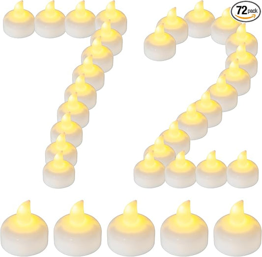 72 Pack Flameless Flickering Floating Tea Lights, Warm White Battery Operated Outdoor Waterproof Candles, LED Votive Tealight Candles Bulk for Wedding Centerpiece Vase Pond Halloween Decorations